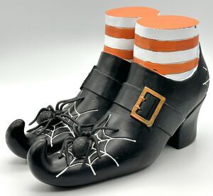 11" Witch Spider Boots Stockings Halloween Rustic Prop Figurine Mantel Decor